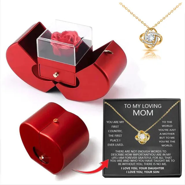 Elegant Red Rose & Timeless Necklace Set