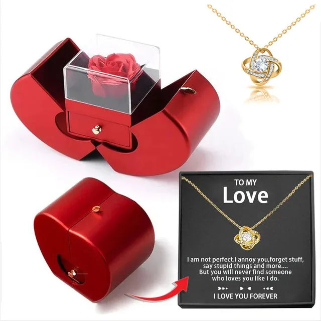 Elegant Red Rose & Timeless Necklace Set